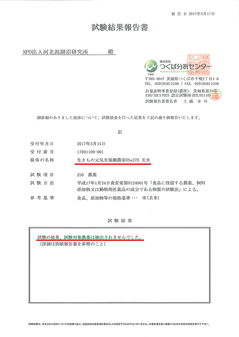 残留農薬検査結果