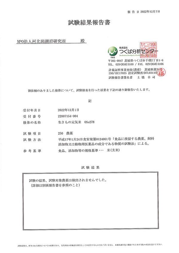 残留農薬検出なし